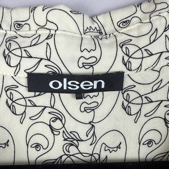 Olsen Cream and Black Stylish Artistic Face Design Long Sleeve XL Blouse - Picture 3 of 13